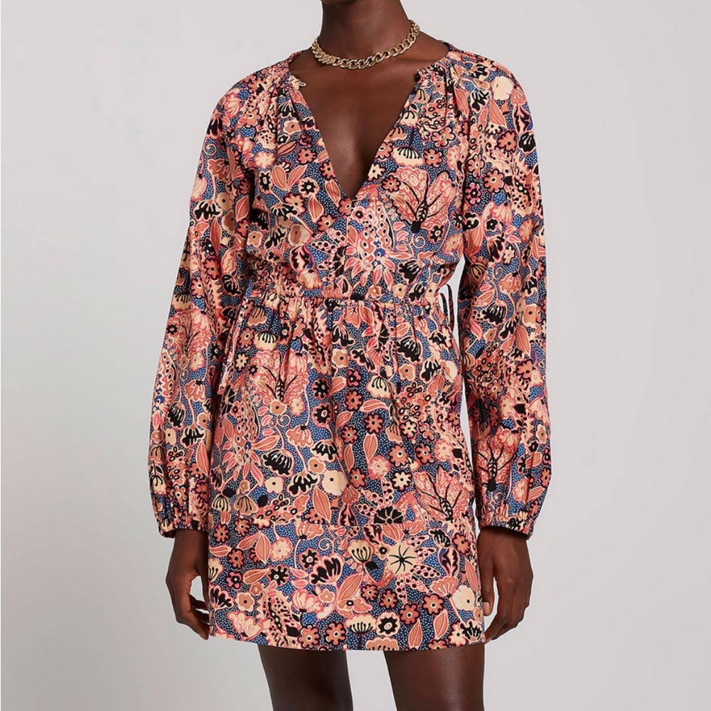 A.L.C. Floral Mini Dress in Coral, Navy & Cream